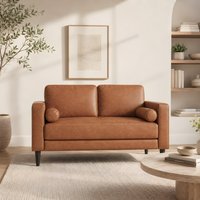 Naomi Home Marisa Mid-Century Genuine Leather Loveseat Tan