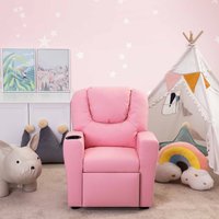 Naomi Home Suri Push Back Kids Recliner Chair with Footrest & Cup Holders, Microfiber Kids' Recliners for Age 3+ Pink,PVC