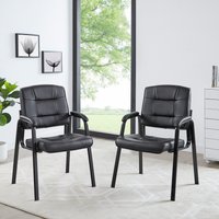 Mindy Executive Office Guest Chair with Arms, Set of 2, Faux Leather by Naomi Home. Black