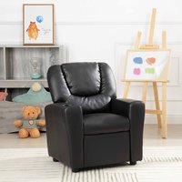 Naomi Home Suri Push Back Kids Recliner Chair with Footrest & Cup Holders, Microfiber Kids' Recliners for Age 3+ Black,PVC