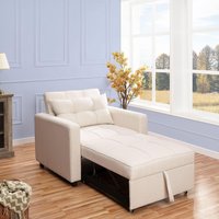 Anna 3-in-1 Convertible Sleeper Sofa Chair Bed, Foldable Chair Bed, Single Cream,Linen
