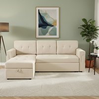 Reversible Sleeper Sectional Sofa with Storage Chaise, Laura Collection - Naomi Home Beige,Velvet