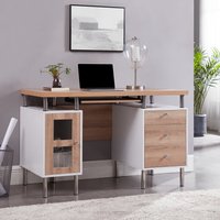 Contemporary Computer Desk with Storage and Glass Doors Natural,White