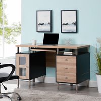Contemporary Computer Desk with Storage and Glass Doors Black,Natural