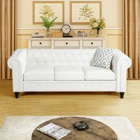 Emery Chesterfield Leather Sofa with Rolled Arms, Tufted Cushions by Naomi Home PU,White