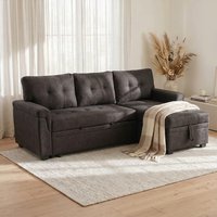 Reversible Sleeper Sectional Sofa with Storage Chaise, Laura Collection - Naomi Home Espresso,Velvet