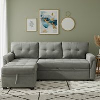 Reversible Sleeper Sectional Sofa with Storage Chaise, Laura Collection - Naomi Home Gray,Velvet