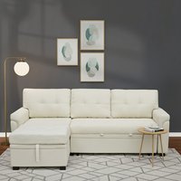 Reversible Sleeper Sectional Sofa with Storage Chaise, Laura Collection - Naomi Home Cream,Velvet
