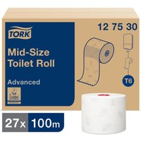 Tork Advanced T6 White Mid-Size Toilet Roll 100m Pack of 27 ARC47588
