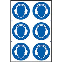 Self-Adhesive PVC Ear Protection Symbol Sign 100mm x 100mm (Pack of 6)