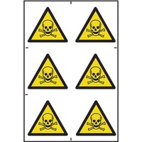 Self-Adhesive PVC Danger Of Death Symbol Sign 100mm x 100mm (Pack of 6)