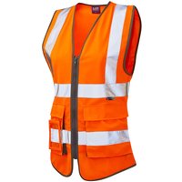 Leo Workwear Orange Zip Hi Vis Vest Recycled Polyester, M