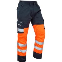 Leo EcoViz Bideford Orange/Navy Men’s Hi-Vis Cargo Trousers with Kneepad Pockets 42R