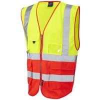 Leo Workwear Orange, Yellow Zip Hi Vis Vest Recycled Polyester, M