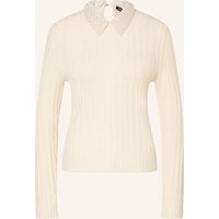 Maje Maje Pullover Mit Abnehmbarem Kragen Und Schmuckperlen weiss