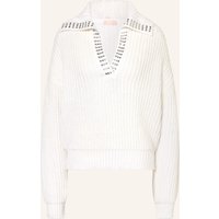 LIU JO Pullover Mit Schmucksteinen weiss