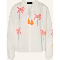grace Grace Blusenshirt Aus Leinen Mit Pailletten weiss