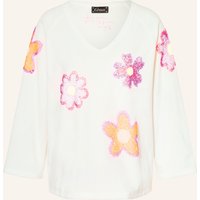 grace Grace Sweatshirt Mit 3/4-Arm Und Pailletten weiss