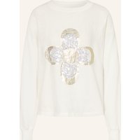 grace Grace Sweatshirt Mit Leinen Und Pailletten weiss