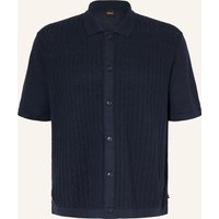 Boss Strickhemd Amicino Comfort Fit Mit Leinen blau