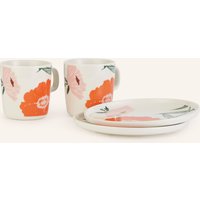 Marimekko Marimekko 4-Tlg. Set Oiva/ Puutarhakutsut: Henkelbecher Und Dessertteller weiss