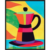 Liv Corday Liv Corday Wandbild Farbenfrohe Retro-Kaffeemaschine Mit Rahmen schwarz