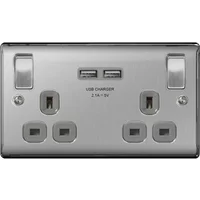Bg Nexus 2G Switched Socket With 2Xusb Brushed Steel
