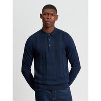 Ben Sherman Enjoy 50% Discount on Dark Navy Textured LongSleeve Polo Shirt