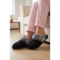 Klass Faux Fur Lined Suedette Mule Slippers Black Women's