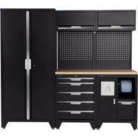 SGS 7pc Modular Garage Storage | 5 Drawers | Plywood Worktop | Bin Unit | 2x Upper Cabinets | Tall Double Cabinet