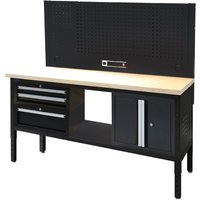 SGS 72in Modular Workstation - Wood Worktop | Pegboard | Power Strip | 3x Drawers & Cupboard