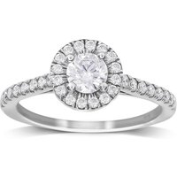 9ct White Gold 0.70cttw Diamond Halo Engagement Ring - Ring Size P at Goldsmiths Jewellery 9ct White Gold 0.70cttw Diamond Halo Engagement Ring - Ring Size P.