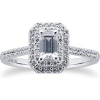 18ct White Gold 0.60cttw Diamond Emerald Cut Double Halo Ring - Ring Size O