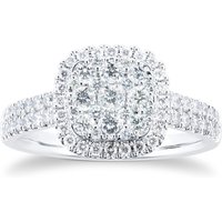 Platinum 1ct Diamond Cluster Engagement Ring with Diamond Shoulders - Ring Size I