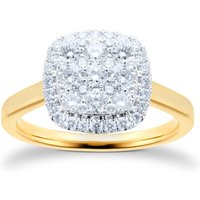 18ct Yellow Gold 0.75ct Cushion Cluster Diamond Ring - Ring Size O