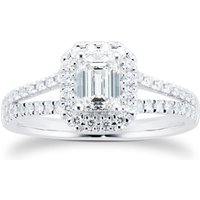 Platinum 1.00cttw Diamond Emerald Cut Halo Ring - Ring Size K