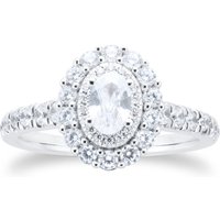 18ct White Gold Oval 1ct Diamond Double Halo Engagement Ring - Ring Size N