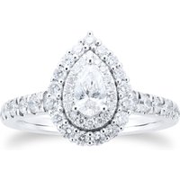 18ct White Gold Pear 1ct Diamond Double Halo Engagement Ring - Ring Size N