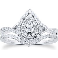 18ct White Gold Pear Diamond Bridal Set Ring - Ring Size M at Goldsmiths Jewellery 18ct White Gold Pear Diamond Bridal Set Ring - Ring Size M.