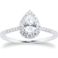 18ct White Gold 0.75cttw Pear Halo Engagement Ring - Ring Size J