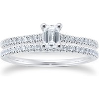 Platinum 0.66ct Diamond Emerald Cut Solitaire Bridal Set - Ring Size N