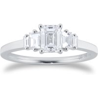 Platinum 1.00ct Diamond Emerald & Baguette Cut Engagement Ring - Ring Size P