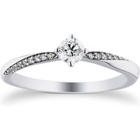 18ct White Gold 0.30cttw Diamond Set Shoulder Solitaire Twist Engagement Ring - Ring Size P