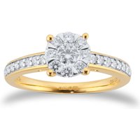 18ct Yellow Gold 0.50cttw Diamond Cluster Engagement Ring with Set Shoulders - Ring Size O