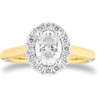 18ct Yellow and White Gold 1.00cttw Oval Cut Diamond Halo Engagement Ring - Ring Size O