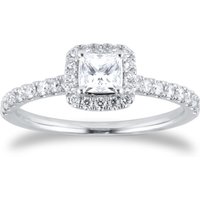 Platinum 0.80cttw Princess Cut Diamond Halo Engagement Ring - Ring Size P