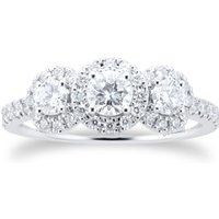 18ct White Gold Round 1ct Diamond Triple Halo Engagement Ring - Ring Size L