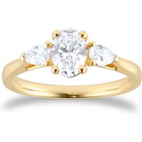 18ct Yellow Gold 1.00cttw Oval Cut and Pear Cut Diamond Three Stone Engagement Ring - Ring Size N