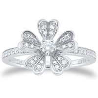 18ct White Gold 0.30ct Diamond Floral Ring - Ring Size N