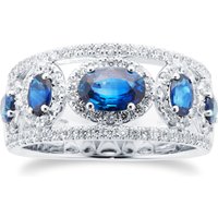 18ct White Gold 0.53ct Diamond & 1.58cttw Sapphire Diamond Halo Ring - Ring Size K